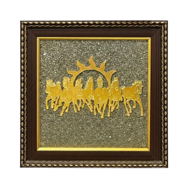 7 Horses on Raw Pyrite Frame - Seven Horses Vastu Painting for Wall Vastu | Vyapar Vridhi Yantra on Pyrite Frame | Prosperity & Success Decor | Gift Original Puja Pirate Hanging Photo | Square