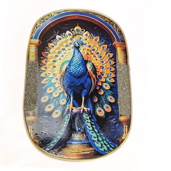 Jet Pyrite + Lapis Peacock Frame | Luxury Wall & Table Decor | Decorative Crystal Art Frame for Home & Office | Gift for Positivity & Elegance.