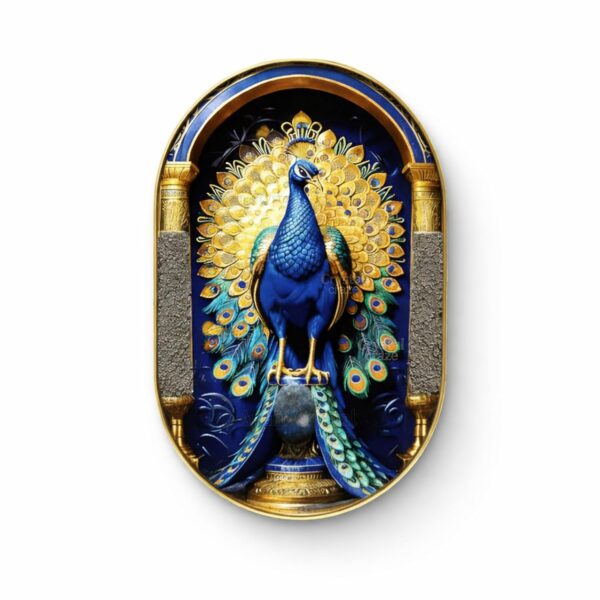 Certified Original Pyrite Lapis Peacock Frame 30x20cm | Natural Pyrite Stone Peacock Wall Frame | Vastu Lucky Wealth Decor | Handmade Crystal Art Wall Hanging | Luxury Spiritual Gift for Home & Office