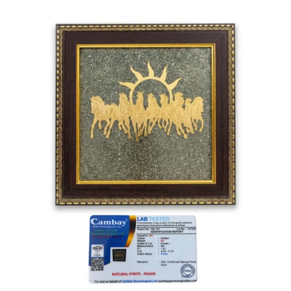 SHUBHDIVINE 7 Horses Pyrite Frame | Certified Natural Stones | Vastu Home Decor Wall Frame | Symbol of Success Wealth and Power
