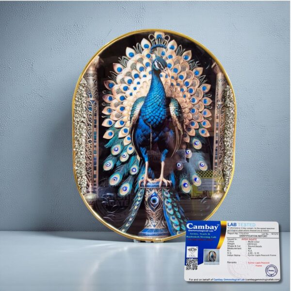Original Pyrite Lapis Peacock Frame Crystal Art | Handcrafted Natural Pyrite Stone Wall & Table Decor | Luxury Vastu Feng Shui Gift for Home Office | Wealth, Positivity & Protection Showpiece (12Inch, 300g)