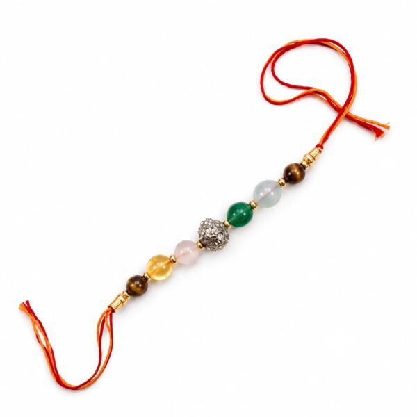 Dhan Yog Rakhi Bracelet – Premium Wealth & Prosperity Crystal Bead Rakhi with Pyrite, Citrine & Tiger Eye – Auspicious Energy-Aligning Gift for Brother, Luxury Bracelet-Style Rakhi for Success & Abundance