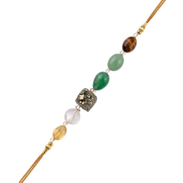 Dhan Yog Rakhi Bracelet – Premium Wealth & Prosperity Crystal Bead Rakhi with Pyrite, Citrine & Tiger Eye – Auspicious Energy-Aligning Gift for Brother, Luxury Bracelet-Style Rakhi for Success & Abundance