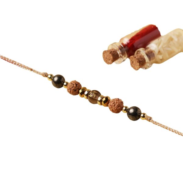 ADAM - Swastik Pyrite 5 Mukhi Rudraksh Natural Stone Rakhi