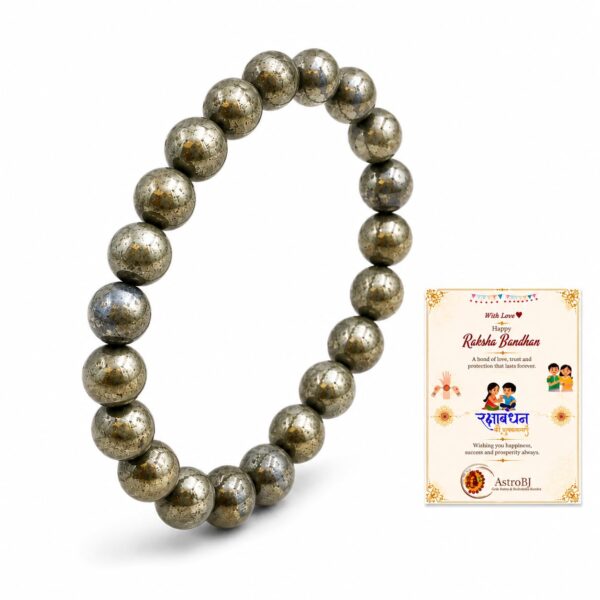 Pyrite Crystal Rakhi for Brother, Sister | Premium Handmade Bracelet Rakhi | Natural Pyrite Gemstone | Best Raksha Bandhan Gift | Good Luck Rakhee Rakshabhandan with Card