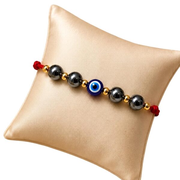 Pyrite Gemstone Rakhi with Evil Eye Bead for Brother | Designer Traditional Rakhi for Raksha Bandhan