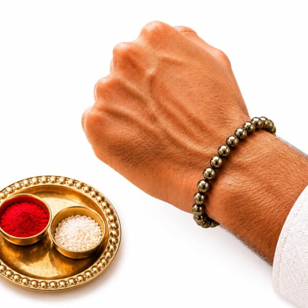 rakhi for brother 2026,Beautiful PYRITE RAKHI BRACELT SET FOR BHAI (RAKHI-10)