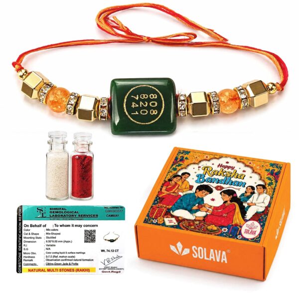 Crystal Rakhi for Money, Health, and Success - Money Magnet Crystal Rakhi for Brother with Zibu, Pyrite Stone Original, and Citrine Gemstone for Abundance, Prosperity, Chakra Healing, and Good Luck