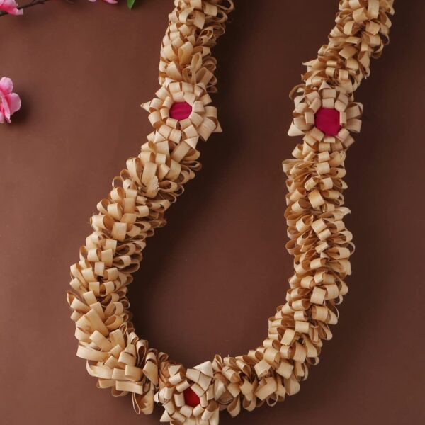 RDK Sandalwood Processed Photo Frame Haar Mala | Chandan Scented Wooden Chaal | Wooden Garland for Photos of Loved Ones|Traditional Mala for God, Ancestors and Pitra, Pooja Room (30 Inches)