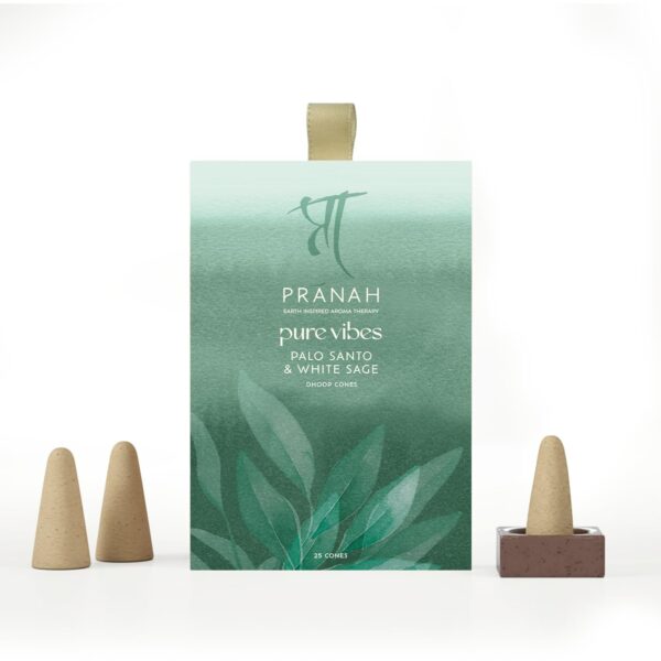 Pranah Palo Santo & White Sage Dhoop Cones | Pack of 25 | Charcoal-Free