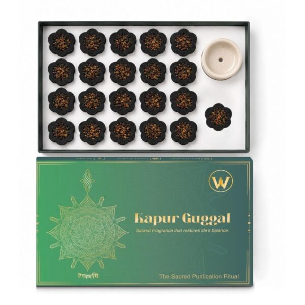 TwoHands Kapur Guggal Sambrani Dhoop Cups for Pooja (21 Cups) Camphor & Guggal Fragrance | Charcoal Free Havan Dhup Cups | Cup Dhoop for Puja, Meditation & Festivals | Ceramic Holder Included
