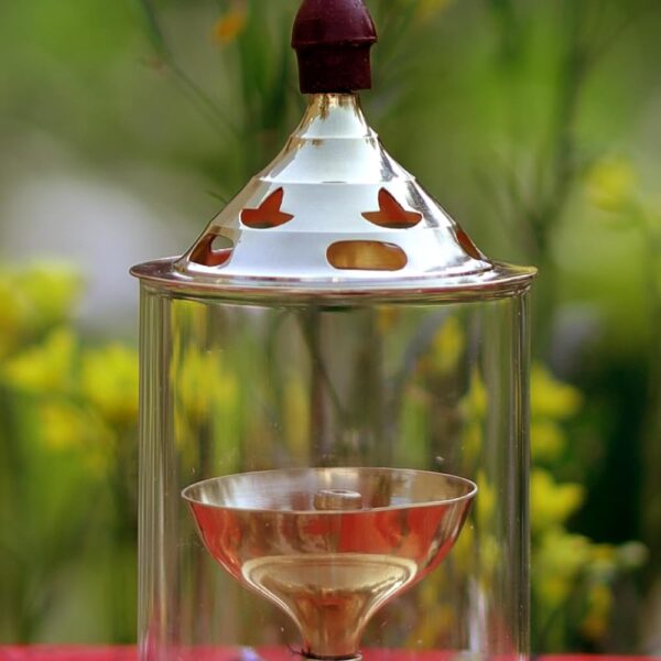 Heaven Decor Brass and Glass akhand deep Diya with Cover for Puja | Deepam Jyot Diya Oil Lamp | Pooja Articles and Pooja Items for Home Temple 4.8 inch
