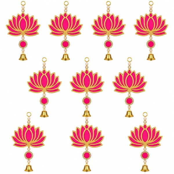 Navratri Decoration Items for Home, 10 Pcs Pink Lotus with Bell
