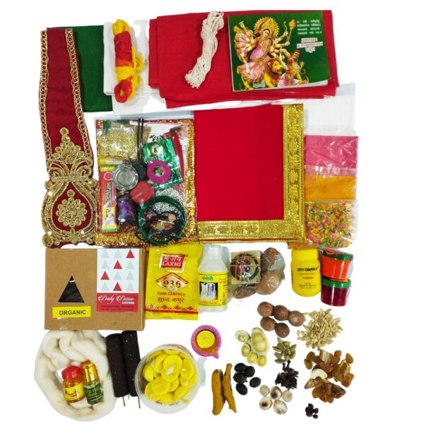 Poojnam Durga Puja Samagri Kit : Complete Set of 36 Essentials for Durga MATA Decoration and Worship During Navratri Festival | Navratri Special | MATA Rani Pooja
