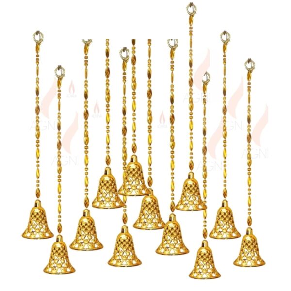 Agnirva Decorative Golden Bell Strings/ladi/toran/Wall Hanging 3ft Toran for Diwali Navratri Temple Pooja Room Wedding Party Decor/Stage Backdrops Door Decoration Items Party Christmas (Pack of 12)