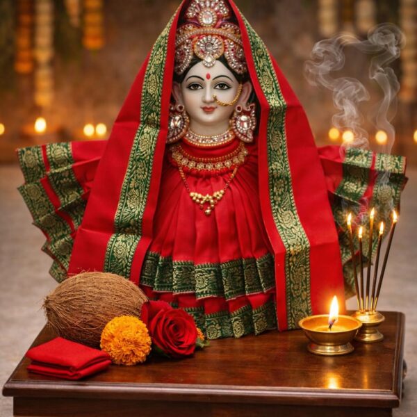 DOUBLE LAYER Kalash Silk Saree for Navaratri Goddess, Devi Maa Accessories for Pooja