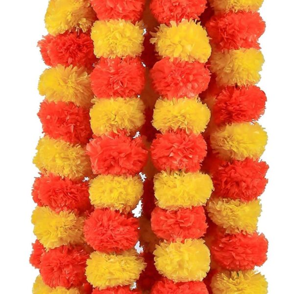 Artificial Flowers for Decoration, Marigold Garlands Decoration Home Decor Items, Diwali Decoration Items for Home Decor, Pooja Room Decorations, Ganpati Decoration (Multicolour, Pack of 5)