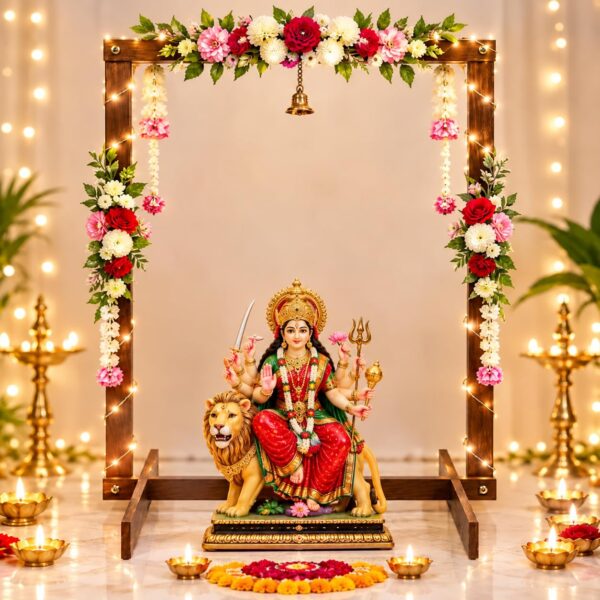Foldable Wooden Mandap for Ganpati Decoration | Folding Ganpati Mandap for Home Pooja | Wooden Backdrop Stand for Ganesh Chaturthi, Janmashtami, Navratri, Diwali & All Festival Decoration (24x18 Inch)