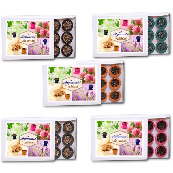 SIGNAMIO Pack of 5 Sambrani Dhoop Cup - Loban/Guggal/Rose/Sandal/Mogra