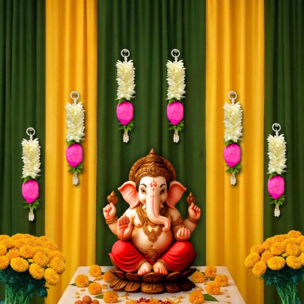 6Pcs Lotus Hanging - Small 10 inch, Fabric Lotus Flower Wall Hangings for Home Decor, Pooja Backdrop Decoration Items for Ganpati/Diwali Decor/Navratri/Puja Mandir (Lotus Hang, 6pc)