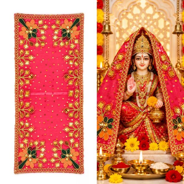 Mata Rani Ki Chunri red | 9 Days Navratri Chunri for Goddess Durga Mata Net Chunri Hand-Embroidered & Golden Border | Navratri Pooja Decoration Items for Home