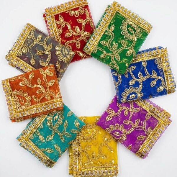 Durga MATA Chunari Set - 9 Colors for 9 Days of Navratri | Hand-Embroidered with Golden Lace and Pearls - Navratri Special Puja Chunri, Decoration and Gifting (Size : 6×9 inches)