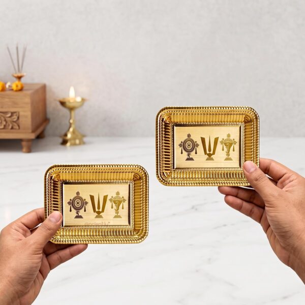 Anciently Mini Brass Shankh Chakra Namah Tray(2 Nos)- Thambulam Return Gift