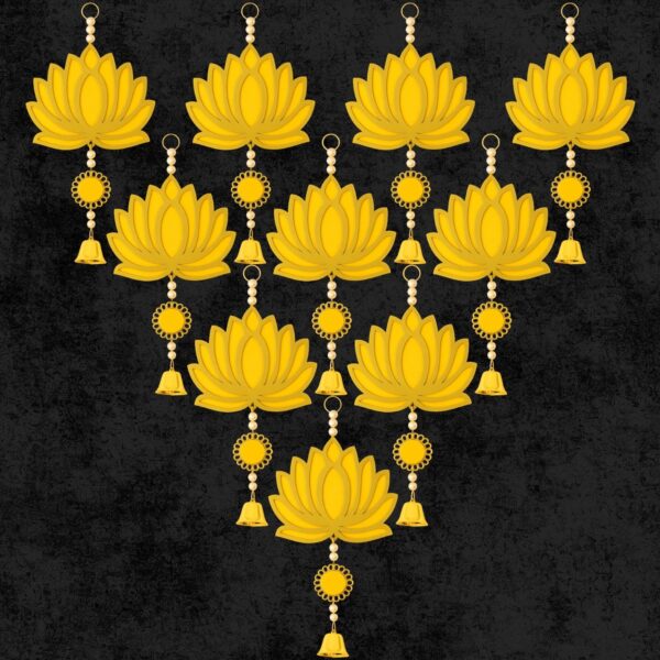 Panchhi Store Ganpati Decoration Items for Home, 10 Pcs Yellow Lotus Hanging with Bell, Ganesh Festival Pooja Mandir Door Wall Decor, Diwali Janmashtami Navratri Decoration