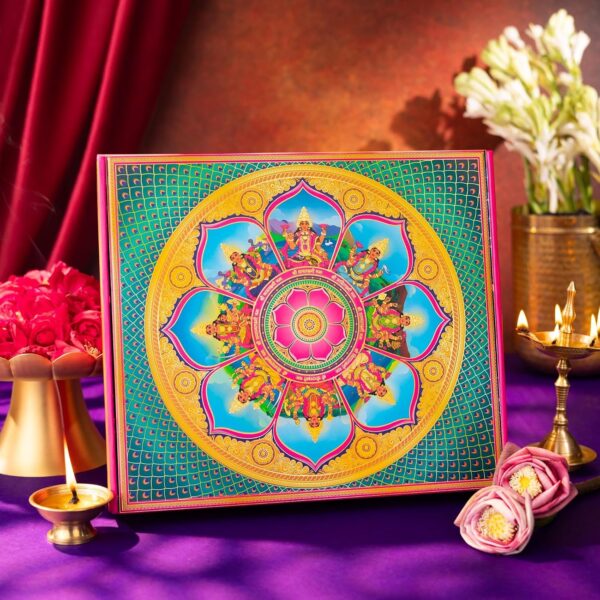 Phool 15 Item Samudra Manthan Lakshmi Diwali Gift Box with Chocloate Ladoo, Bombay Chikky, Diya, Candles, Incense, Poojan Kit | Gift Hamper for Family & Friends and corporte Gifting