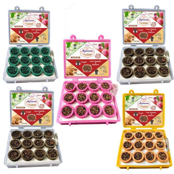 SIGNAMIO Pack of 5 Mini Sambrani Dhoop Cup - Loban/Guggal/Rose/Sandal/Mogra