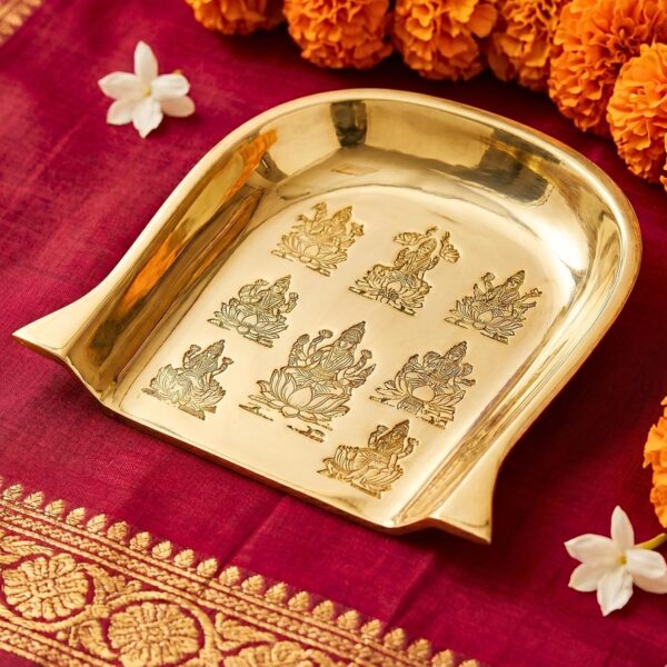 anciently Ashtalakshmi Brass Muram/Small Soop for Pooja - Traditional Mini Pital Sup/Moram/Supli for Chhath Puja & Return Gifts, Brass, Gold Colour, 1 No