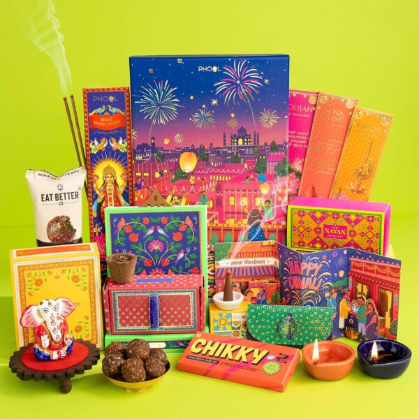 Phool Jugmug Diwali Gift Box 2026 | Premium Diwali Gift Hamper for Family, Friends & Corporate Gifting | Diyas, Ganesh Idol, Agarbatti, Havan Cups, Sweets & Incense Cones | Festive Gift Box